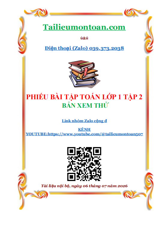 Phiếu bài tập toán lớp 1 tập 2